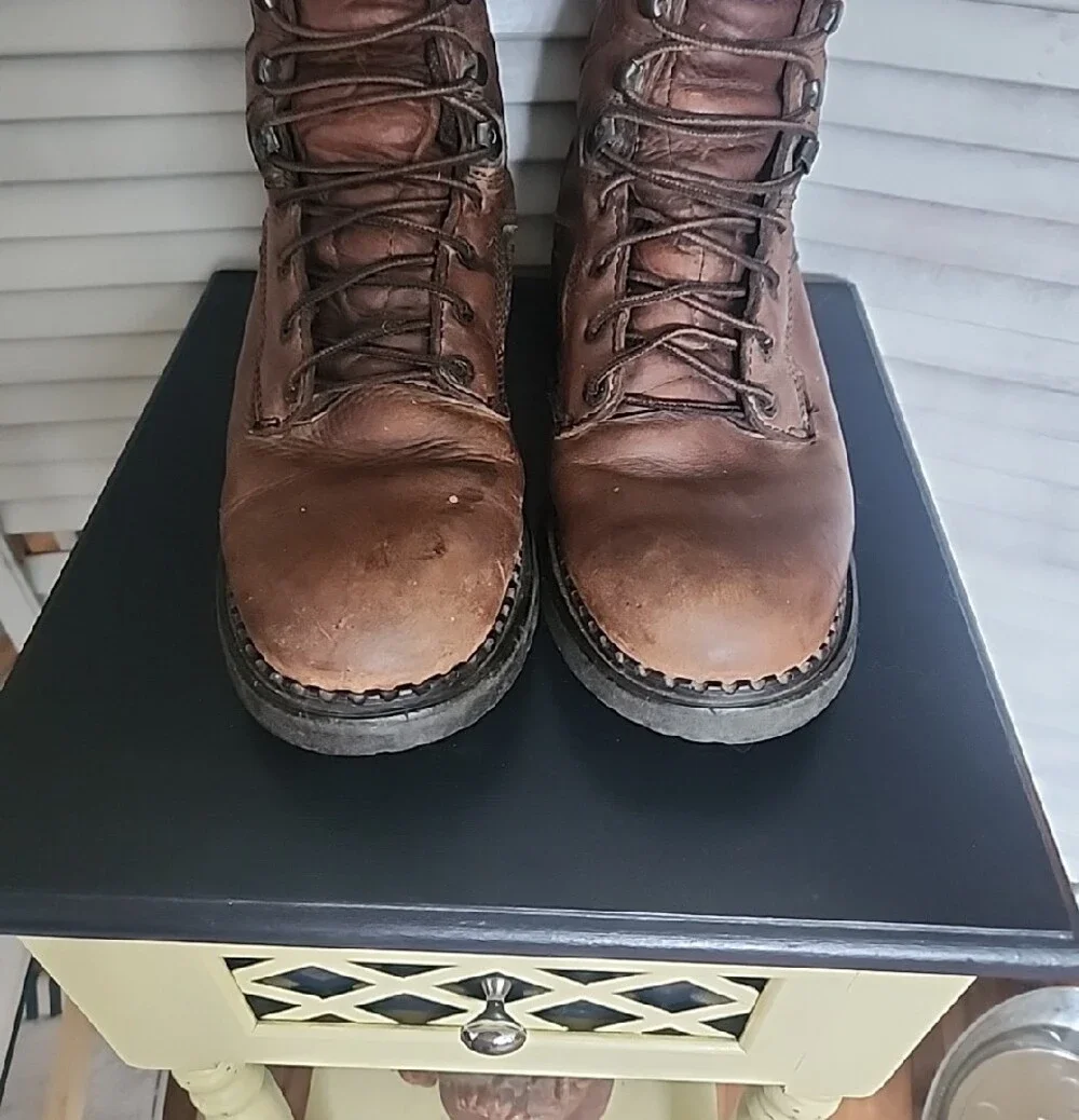 Men's Brown Leather Work Boots - Rugged Lace-Up 8